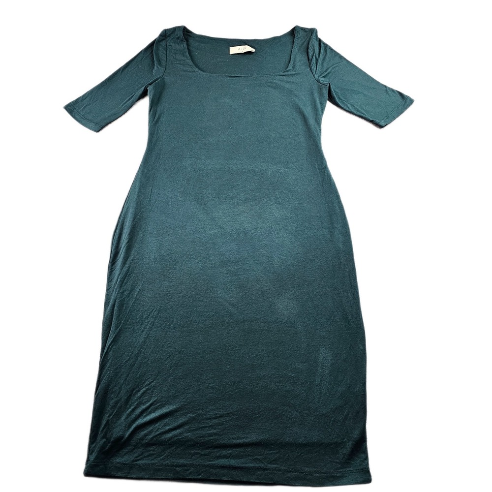 Azoe Bodycon Midi Dress Womens Medium Green Boho Stretch Square Neck USA Made